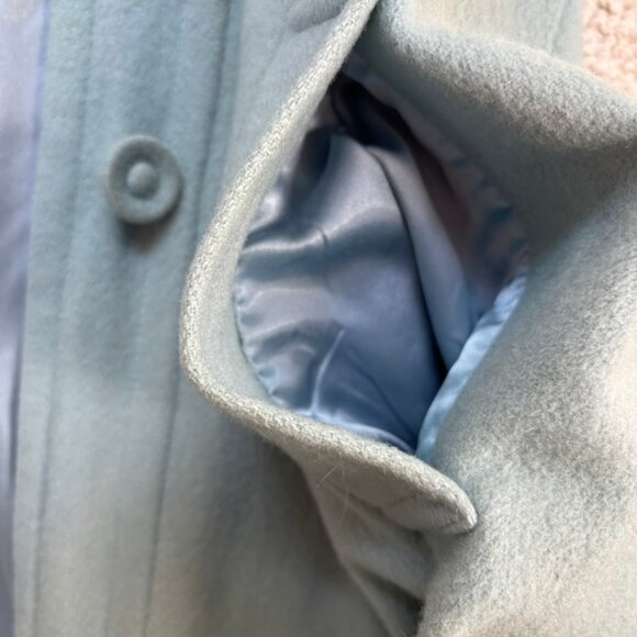 Vintage Teal Blue Wool Lined Dress Coat Cuffs - Picture 14 of 16